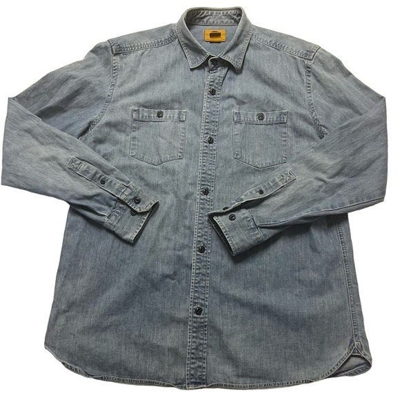 Stapleford Denim Men’s Blue Long Sleeve Light Wash Button Down Long Sleeve Shirt - Picture 1 of 7